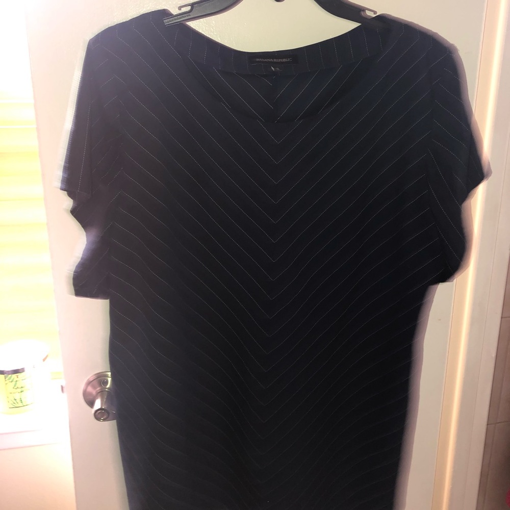 Banana Republic: Women's pinstripe shirt, chevron, navy blue